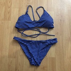 Blue/white stripe bikini/ two piece swim suit!